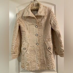 Elegant Cream Embroidered Women's Coat